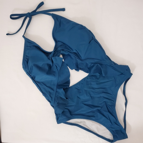 Pacific Blue Ruffled One Piece Swimsuit Green - Picture 1 of 4